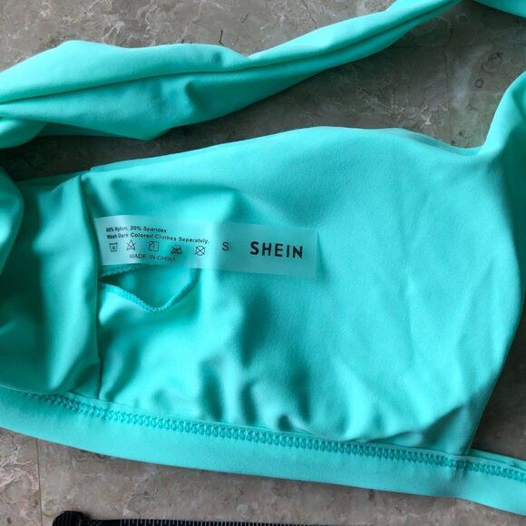 New SHEIN Bikini Top Crossed in Front Teal Small - Picture 8 of 8